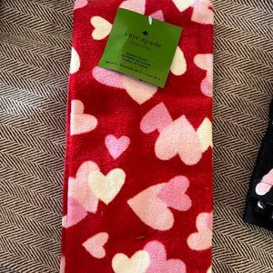 kate spade valentines day hearts red pink white kitchen towel set of 2 nwt